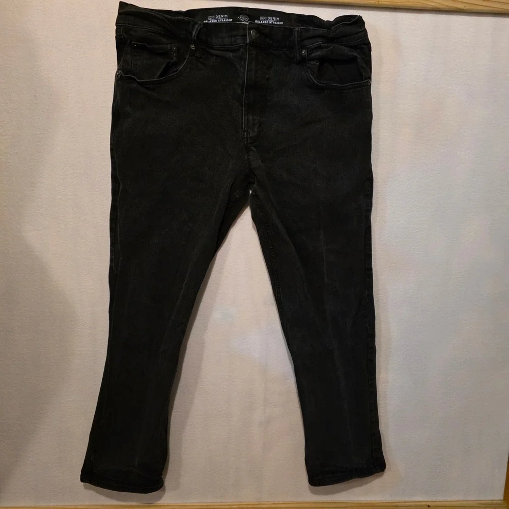 St. John's Bay Relaxed Straight Jeans Mens 38x32 Black Comfort Stretch Denim